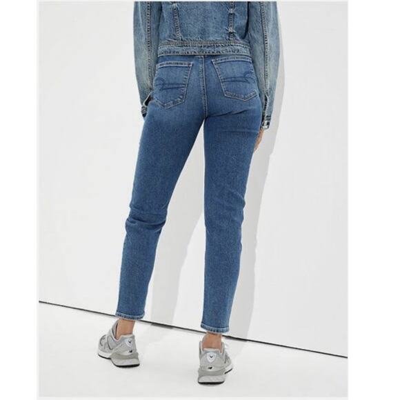 American Eagle Stretch Mom Jeans Classic Blue High Rise Tapered Ankle Length 0 - Picture 3 of 16